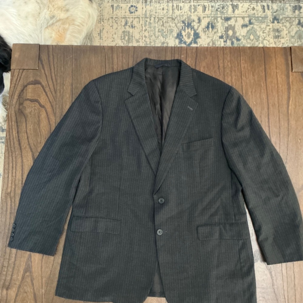 Burberry London Mens Wool Charcoal Pinstripe Two Button Blazer Sport Coat 46R